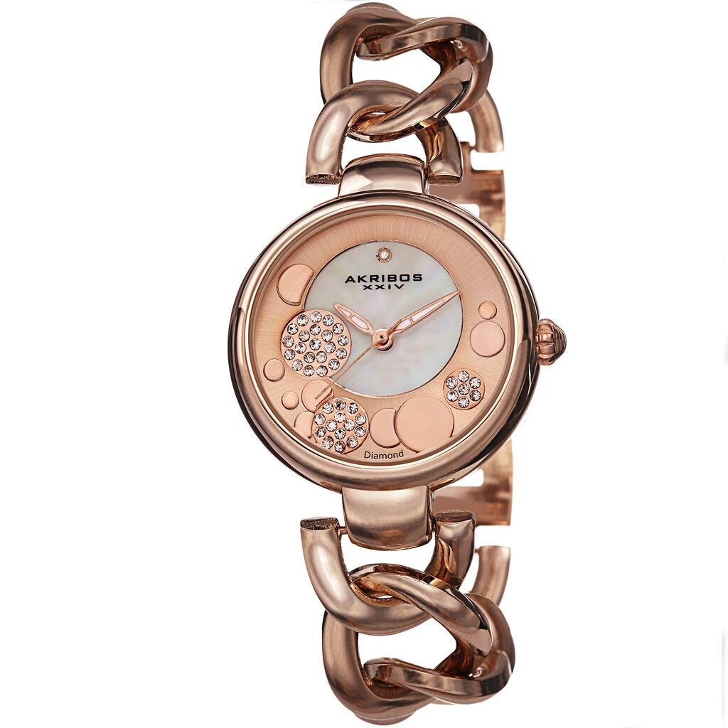 Akribos XXIV Women's Quartz Diamond-Accented Twist Chain Rose-Tone Watch