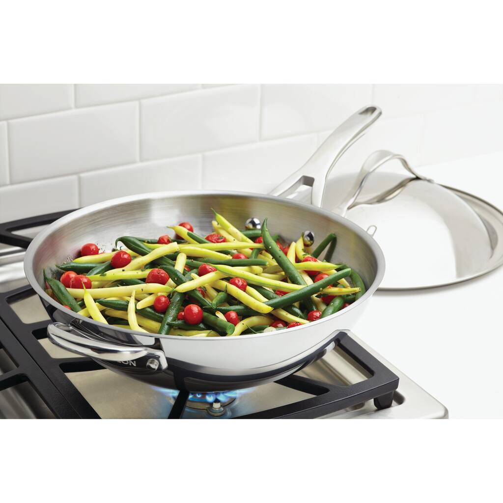 Anolon Nouvelle Copper Stainless Steel 12-inch Covered Stir Fry with Helper Handle