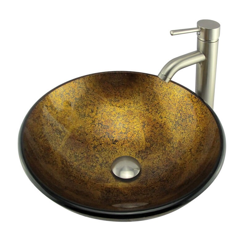 Elite Hand painted Gold Tempered Glass Modern Vessel Sink