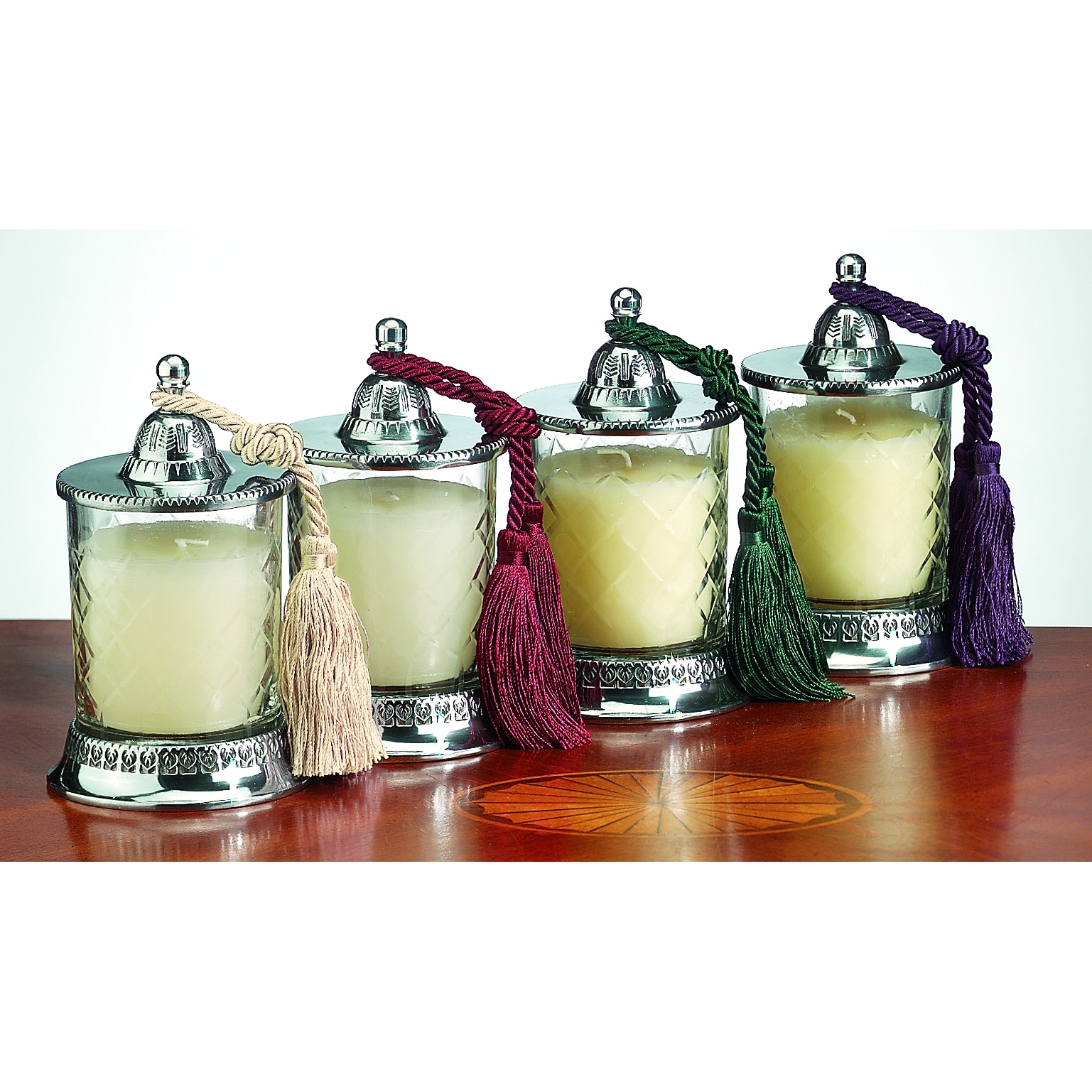 Covered 5.5 inch Vanilla scented Replaceable Tassel Candle Jars (set Of 4)