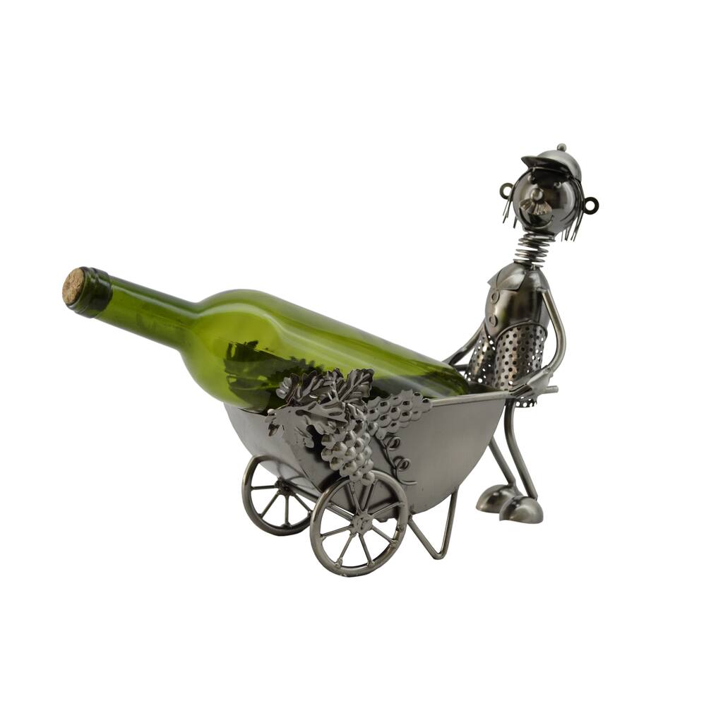 WineBodies Man with Wheel Barrel Metal Wine Bottle Holder