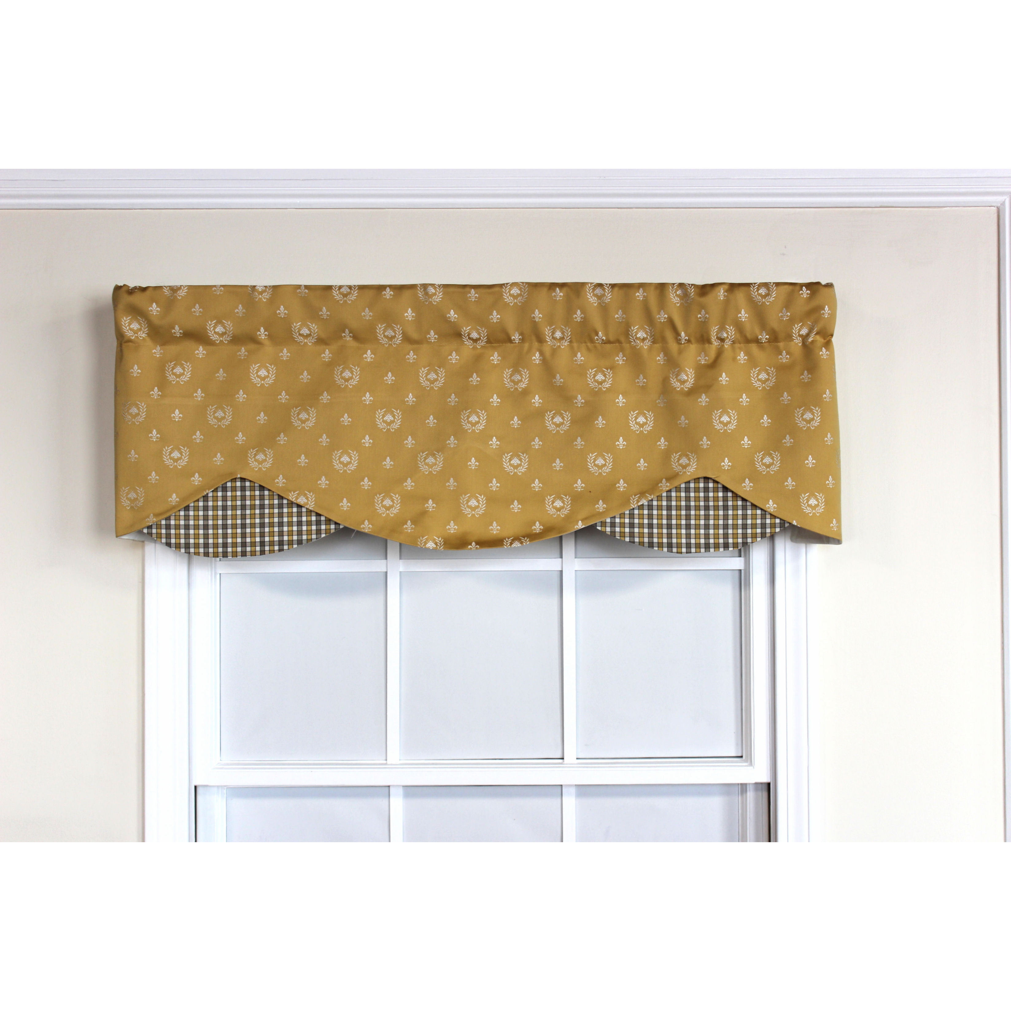 Bee De Lys Gold Petite Window Valance (GoldCurtain style ValanceConstruction Rod pocketPocket measures 3 inchesLining Ivory lining, 70 percent polyester, 30 percent cottonDimensions 50 inches wide x 16 inches longMaterials 100 percent cottonCare ins