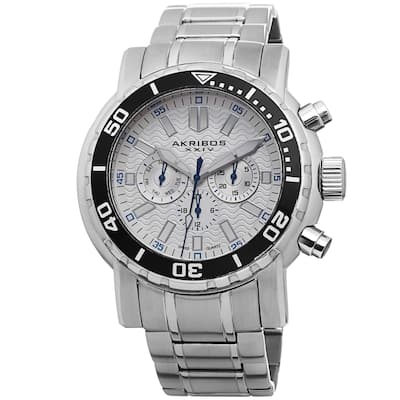 Akribos XXIV Men's Embossed Dial Multifunction Stainless Steel White Bracelet Watch