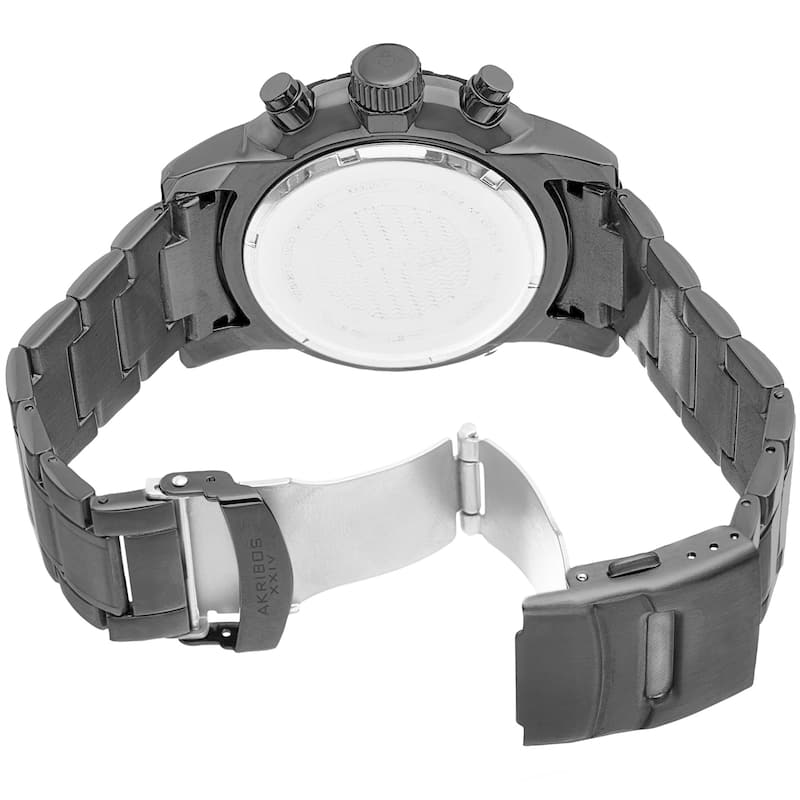 Akribos XXIV Men's Embossed Dial Multifunction Stainless Steel Black Bracelet Watch
