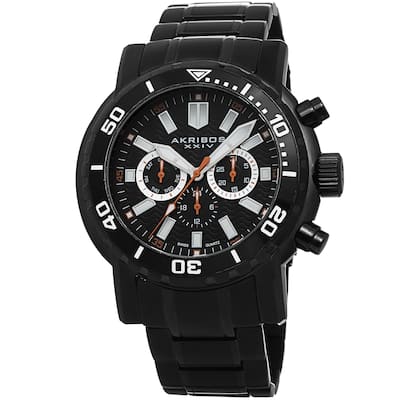 Akribos XXIV Men's Embossed Dial Multifunction Stainless Steel Black Bracelet Watch