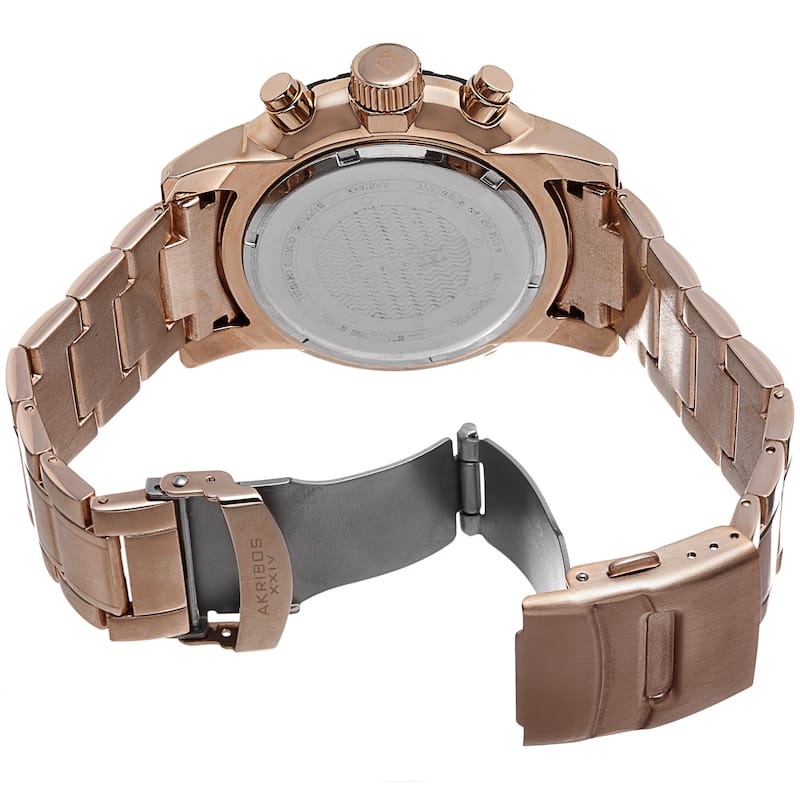 Akribos XXIV Men's Embossed Dial Multifunction Stainless Steel Rose-Tone Bracelet Watch