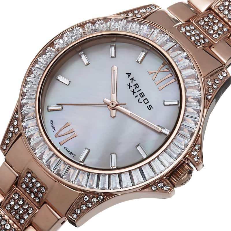 Akribos XXIV Women's Swiss Quartz Crystal Stainless Steel Rose-Tone Bracelet Watch