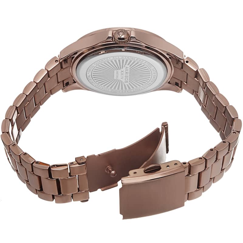 Akribos XXIV Women's Swiss Quartz Crystal Stainless Steel Rose-Tone Bracelet Watch
