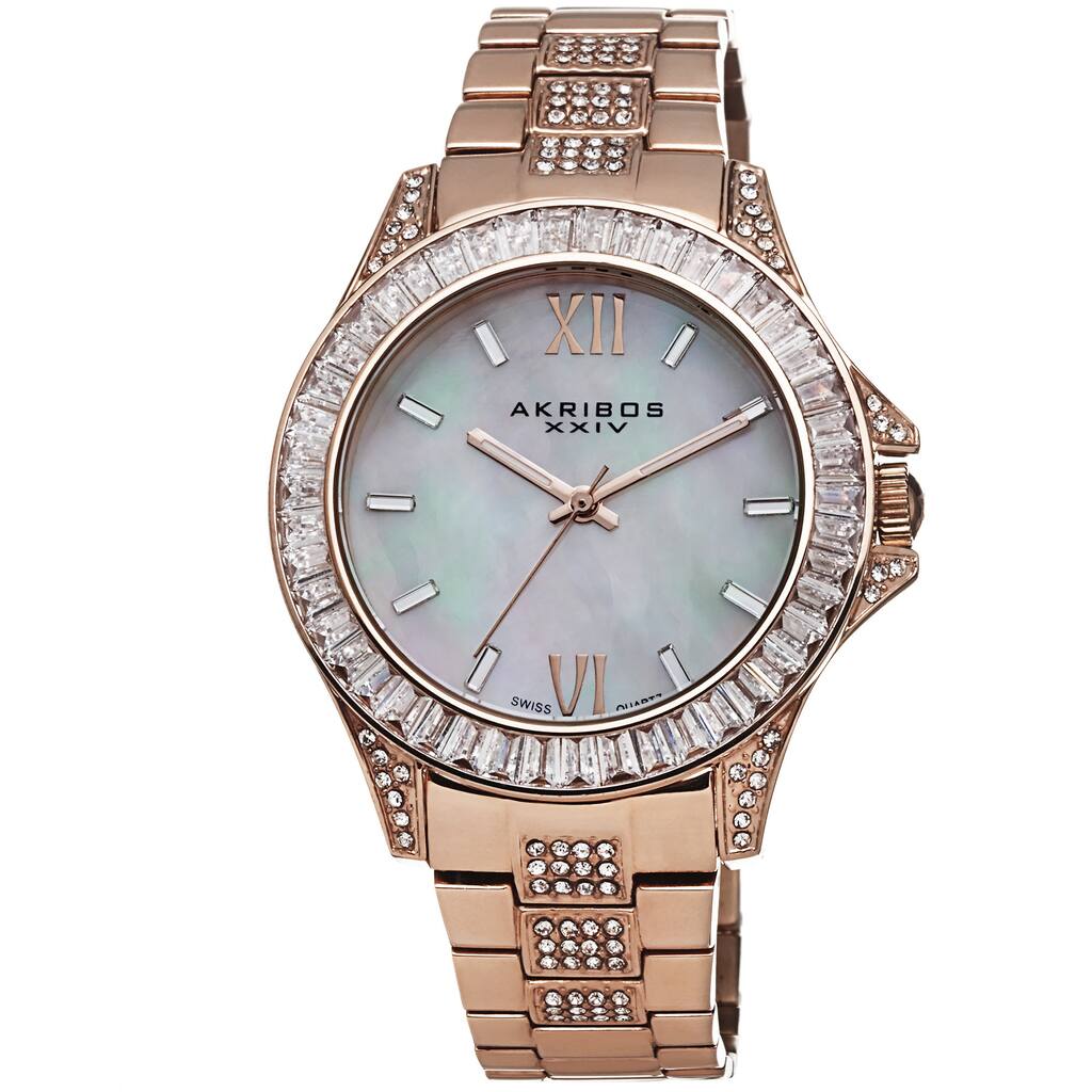 Akribos XXIV Women's Swiss Quartz Crystal Stainless Steel Rose-Tone Bracelet Watch