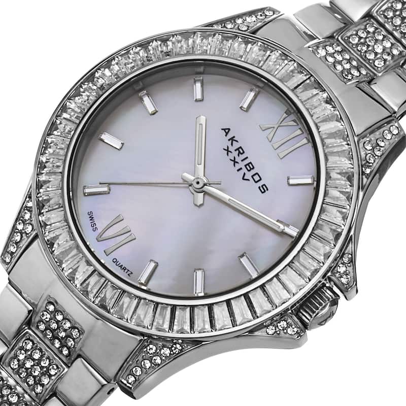 Akribos XXIV Women's Swiss Quartz Crystal Stainless Steel Silver-Tone Bracelet Watch