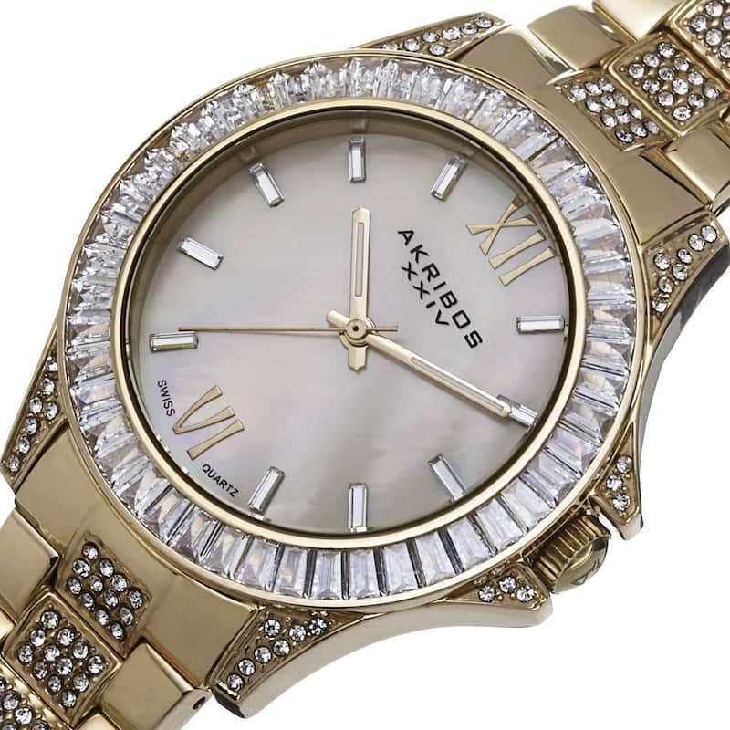 Akribos XXIV Women's Swiss Quartz Crystal Stainless Steel Gold-Tone Bracelet Watch