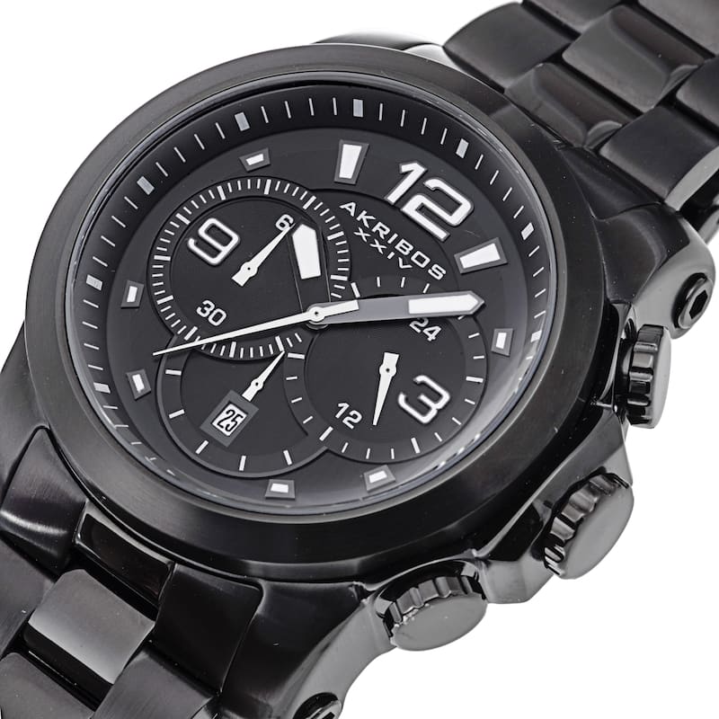 Akribos XXIV Men's Multifunction Chronograph Stainless Steel Black Bracelet Watch - Black/silver