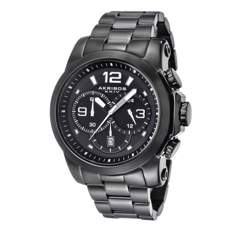 Akribos XXIV Men's Multifunction Chronograph Stainless Steel Black Bracelet Watch - Black/silver
