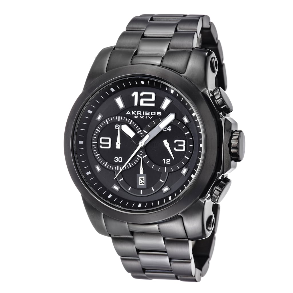 Akribos XXIV Men's Multifunction Chronograph Stainless Steel Black Bracelet Watch - Black/silver
