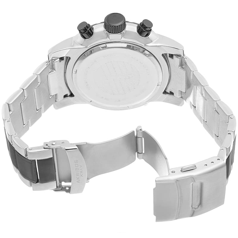 Akribos XXIV Men's Embossed Dial Multifunction Stainless Steel Two-Tone Bracelet Watch