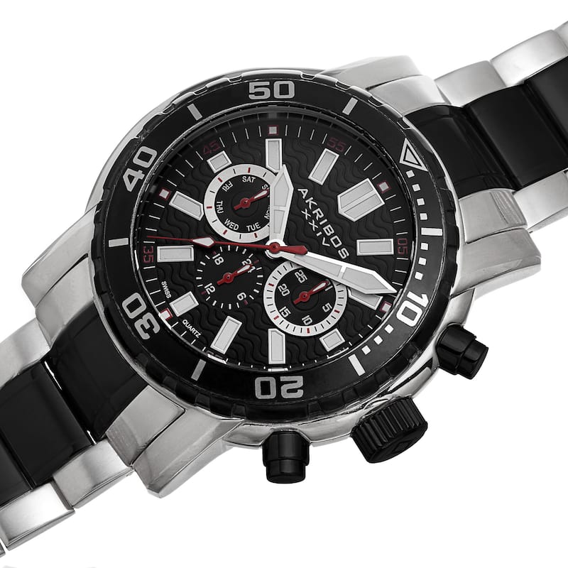 Akribos XXIV Men's Embossed Dial Multifunction Stainless Steel Two-Tone Bracelet Watch