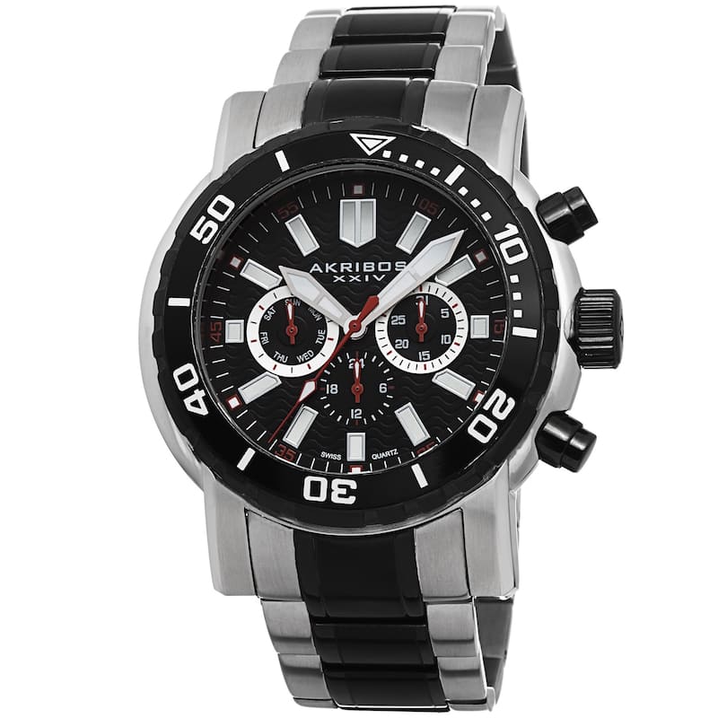 Akribos XXIV Men's Embossed Dial Multifunction Stainless Steel Two-Tone Bracelet Watch