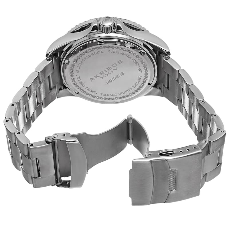 Akribos XXIV Men's Swiss Quartz Sunray Dial Stainless Steel Silver-Tone Bracelet Watch