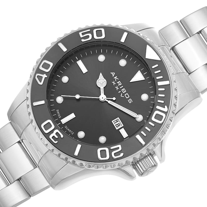 Akribos XXIV Men's Swiss Quartz Sunray Dial Stainless Steel Silver-Tone Bracelet Watch