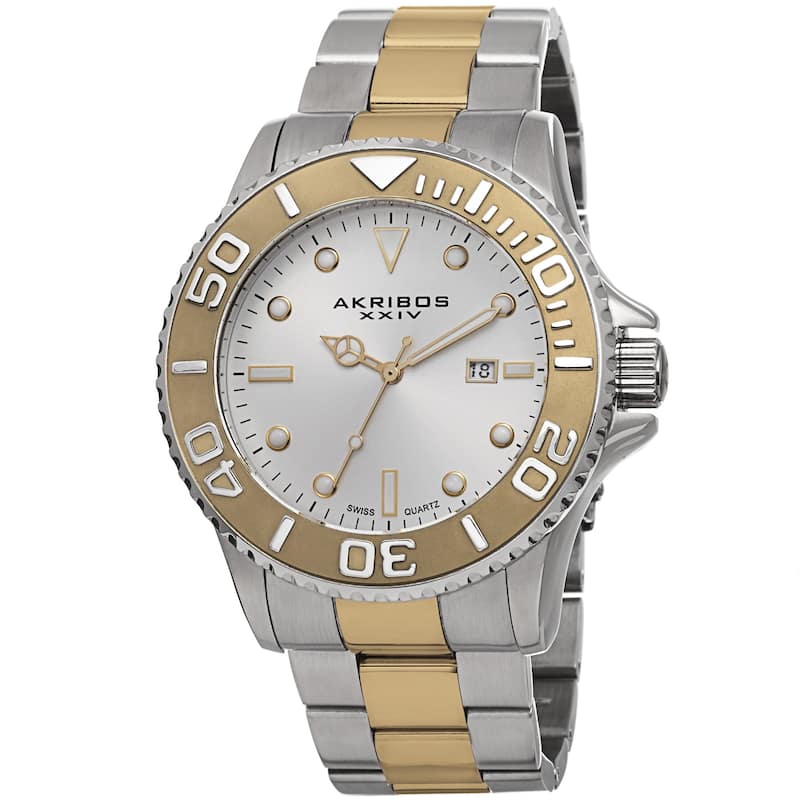 Akribos XXIV Men's Swiss Quartz Sunray Dial Stainless Steel Two-Tone Bracelet Watch