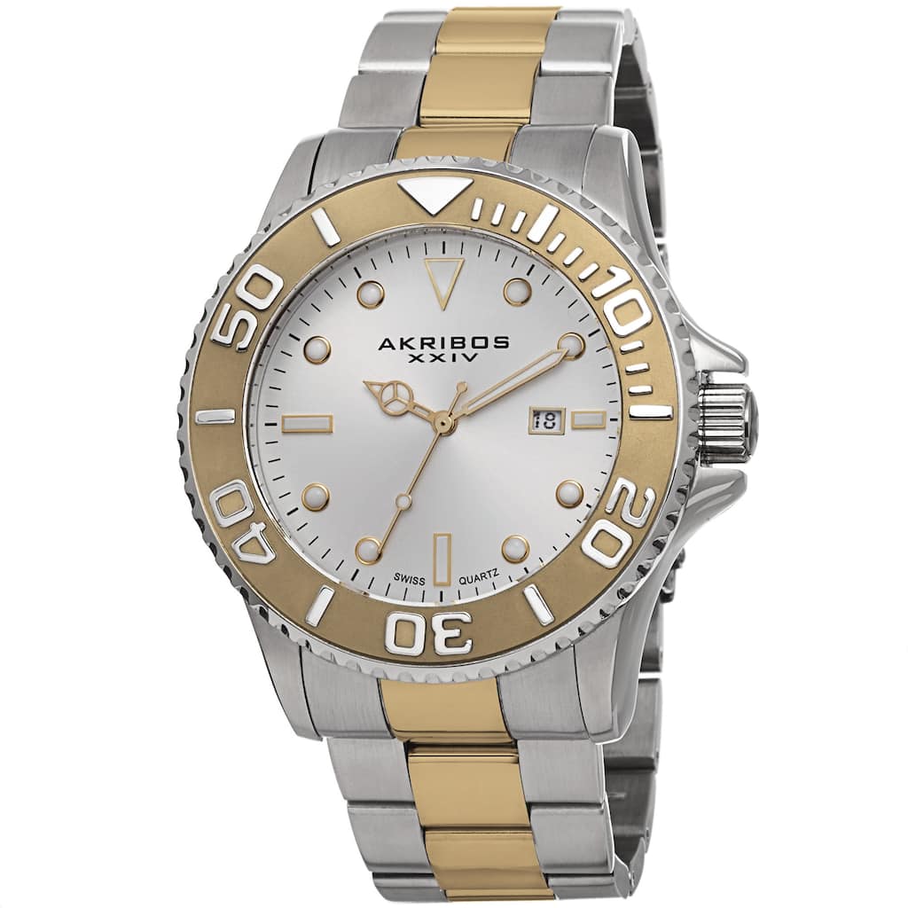Akribos XXIV Men's Swiss Quartz Sunray Dial Stainless Steel Two-Tone Bracelet Watch