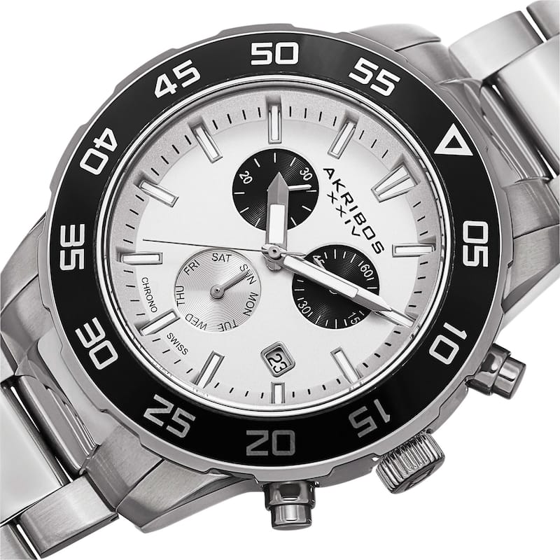 Akribos XXIV Men's Chronograph Stainless Steel Silver-Tone Bracelet Watch