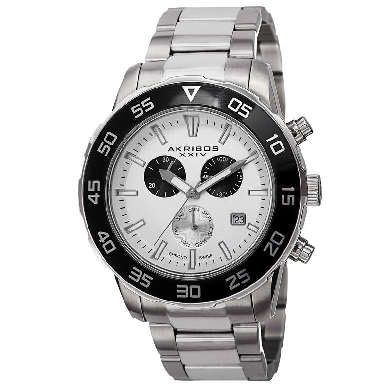 Akribos XXIV Men's Chronograph Stainless Steel Silver-Tone Bracelet Watch
