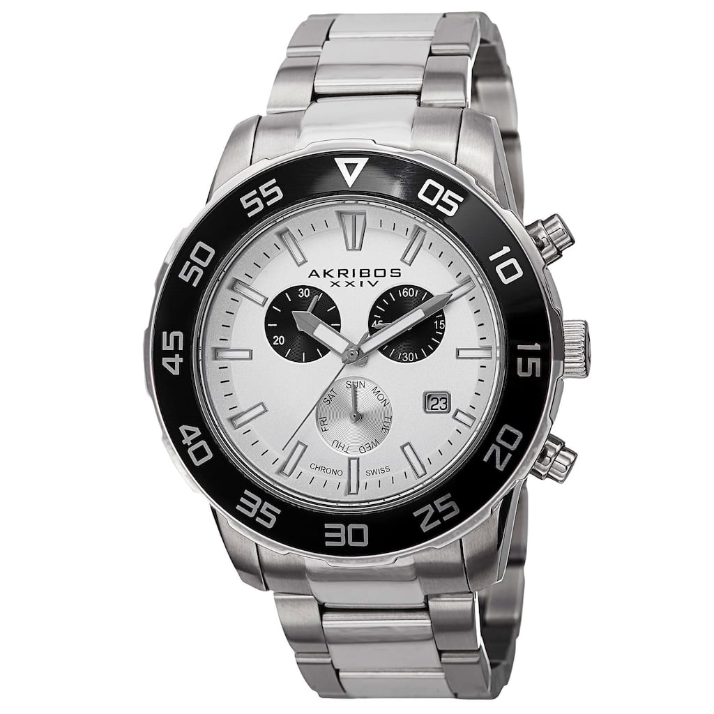 Akribos XXIV Men's Chronograph Stainless Steel Silver-Tone Bracelet Watch