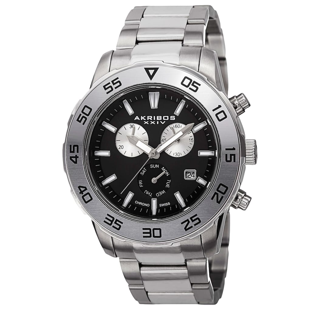 Akribos XXIV Men's Chronograph Stainless Steel Silver-Tone Bracelet Watch