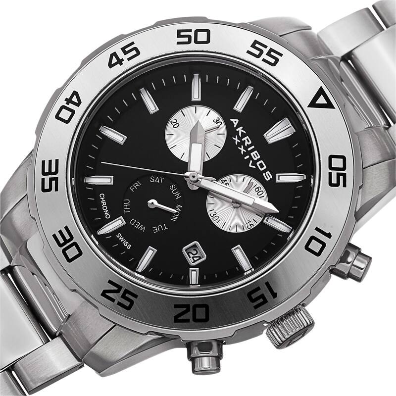 Akribos XXIV Men's Chronograph Stainless Steel Silver-Tone Bracelet Watch