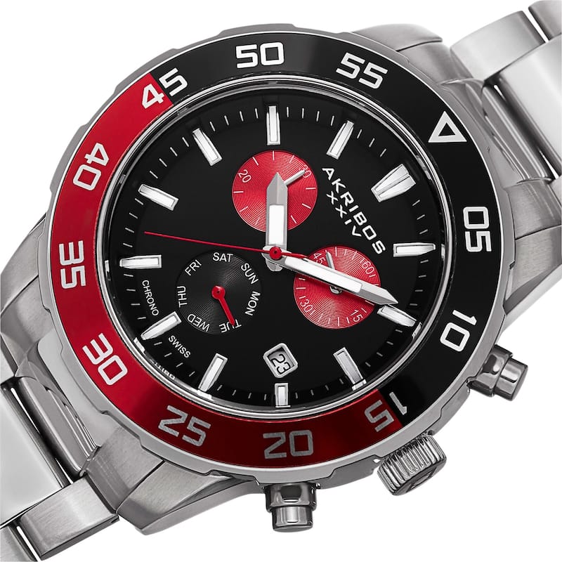 Akribos XXIV Men's Chronograph Stainless Steel Red Bracelet Watch