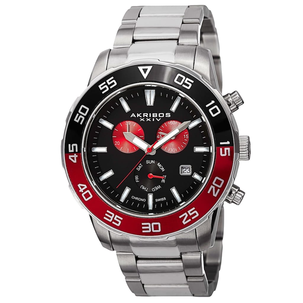 Akribos XXIV Men's Chronograph Stainless Steel Red Bracelet Watch