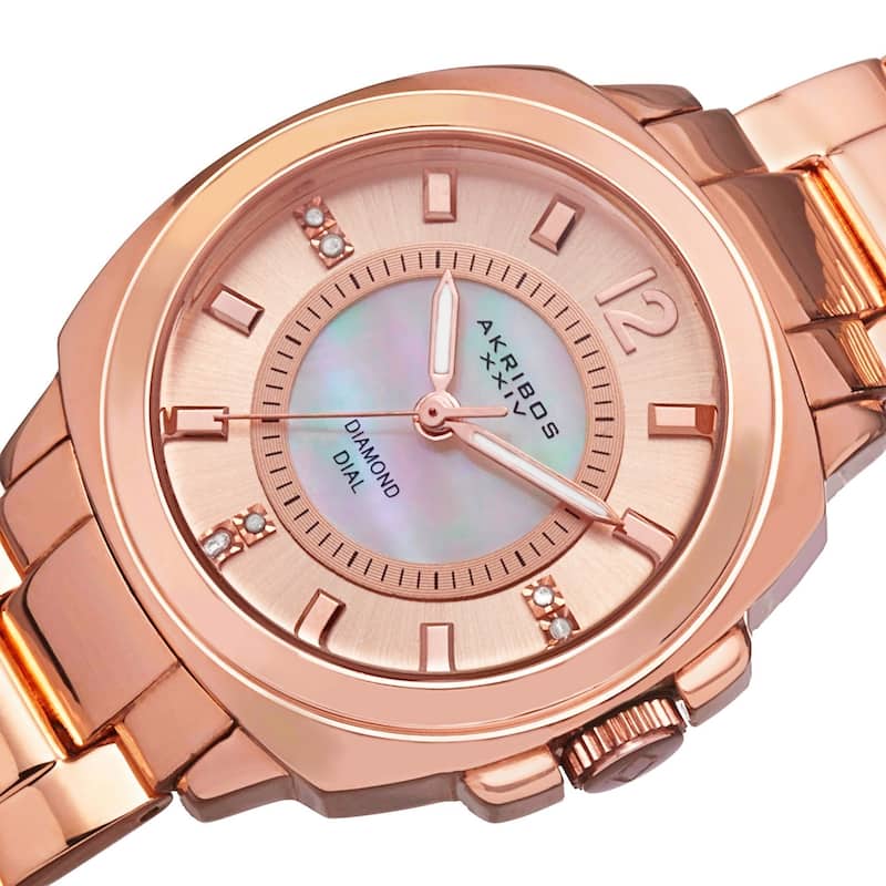 Akribos XXIV Women's Swiss Quartz Stainless Steel Rose-Tone Bracelet Watch