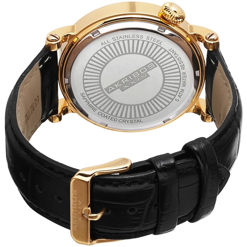 Akribos XXIV Men's Swiss Quartz Day/Date Leather Gold-Tone Strap Watch