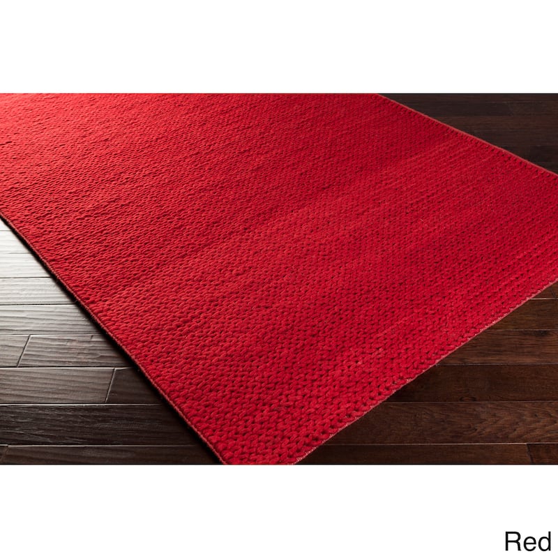 Hand Woven Hale Contemporary Solid Braided New Zealand Wool Area Rug (8' x 10') - Red - 8' x 10'