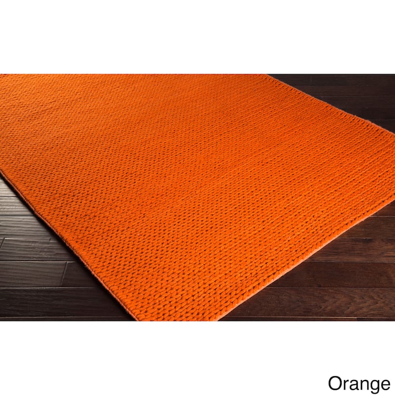 Hand Woven Hale Contemporary Solid Braided New Zealand Wool Area Rug (8' x 10') - Orange - 8' x 10'