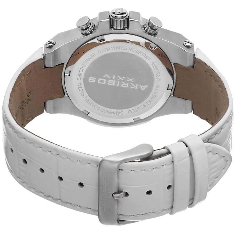 Akribos XXIV Women's Swiss Chronograph Sports Leather Silver-Tone Strap Watch