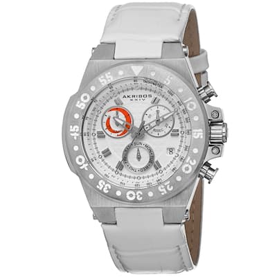 Akribos XXIV Women's Swiss Chronograph Sports Leather Silver-Tone Strap Watch