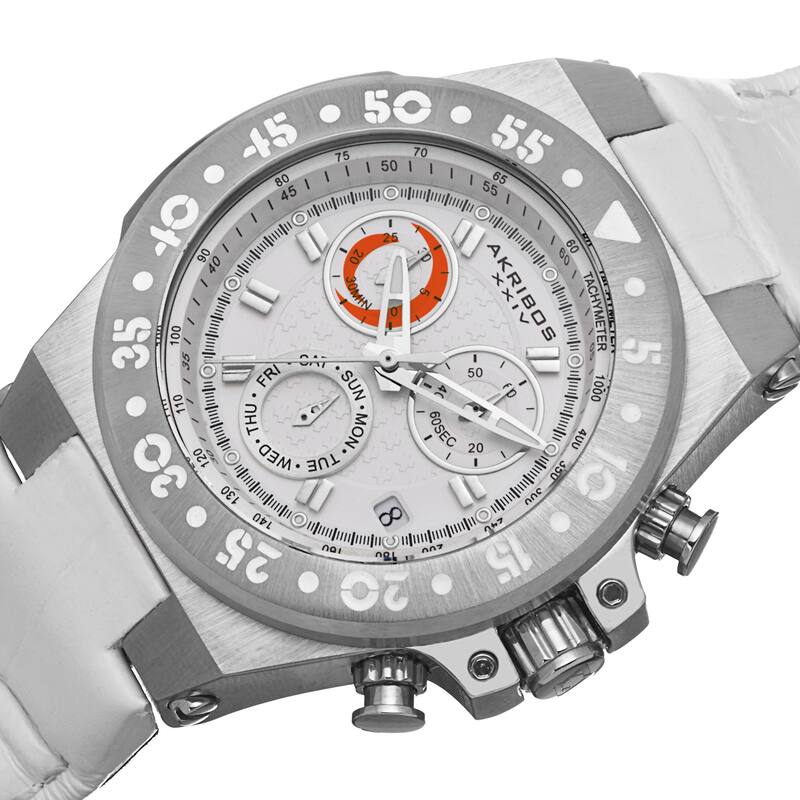 Akribos XXIV Women's Swiss Chronograph Sports Leather Silver-Tone Strap Watch