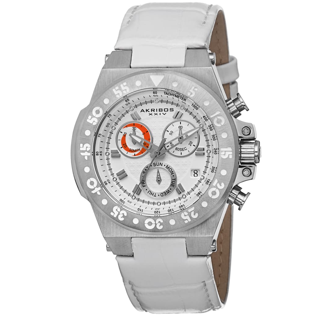 Akribos XXIV Women's Swiss Chronograph Sports Leather Silver-Tone Strap Watch