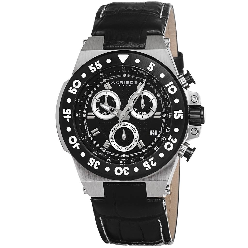 Akribos XXIV Women's Swiss Chronograph Sports Leather Black Strap Watch