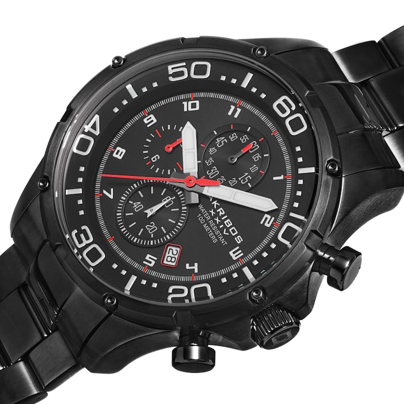 Akribos XXIV Men's Chronograph Stainless Steel Black Bracelet Watch