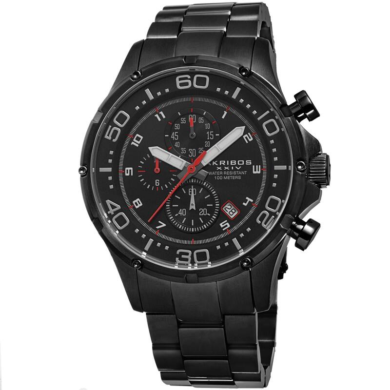 Akribos XXIV Men's Chronograph Stainless Steel Black Bracelet Watch