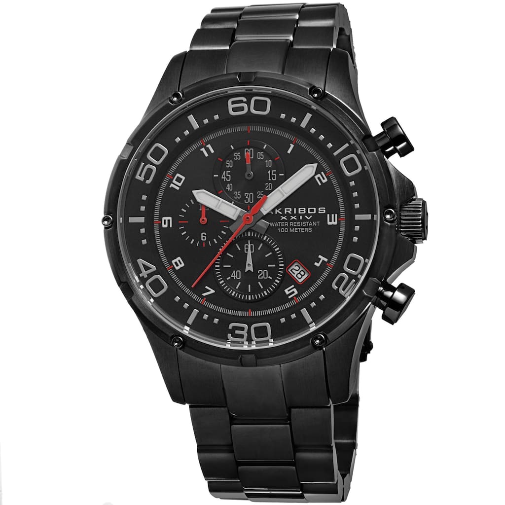 Akribos XXIV Men's Chronograph Stainless Steel Black Bracelet Watch