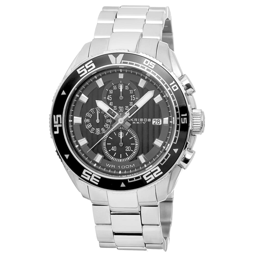 Akribos XXIV Men's Quartz Chronograph Stainless Steel Silver-Tone Bracelet Watch