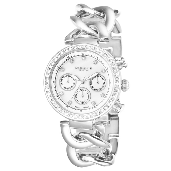 Akribos XXIV Women's Swiss Quartz Multifunction Twist Chain Silver-Tone Watch
