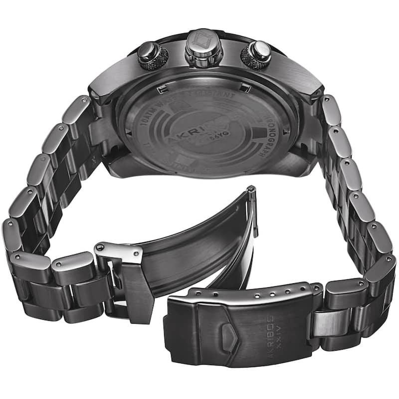 Akribos XXIV Men's Sturdy Chronograph Stainless Steel Gun Bracelet Watch