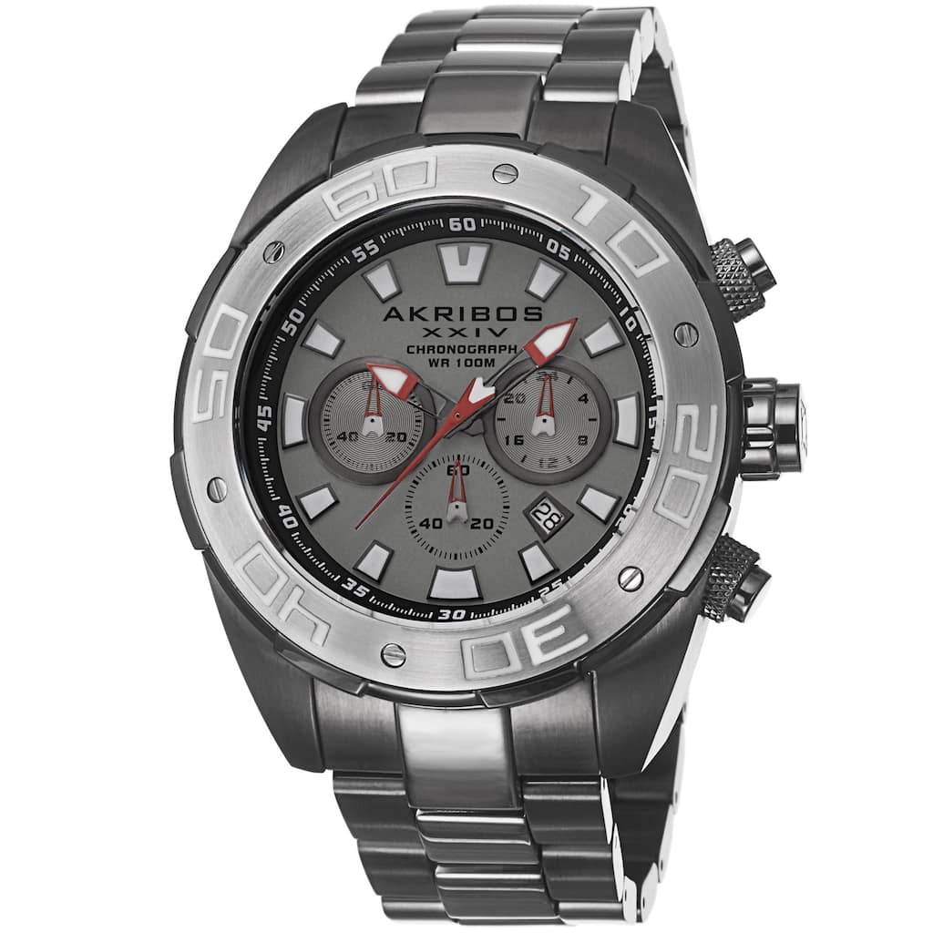 Akribos XXIV Men's Sturdy Chronograph Stainless Steel Gun Bracelet Watch