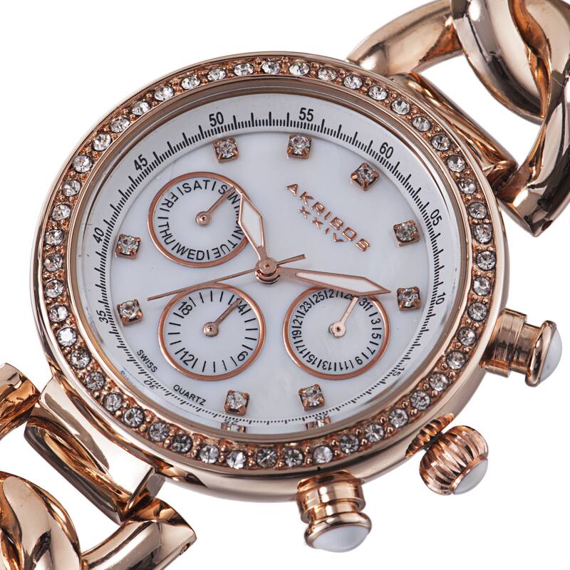 Akribos XXIV Women's Swiss Quartz Multifunction Twist Chain Rose-Tone Watch