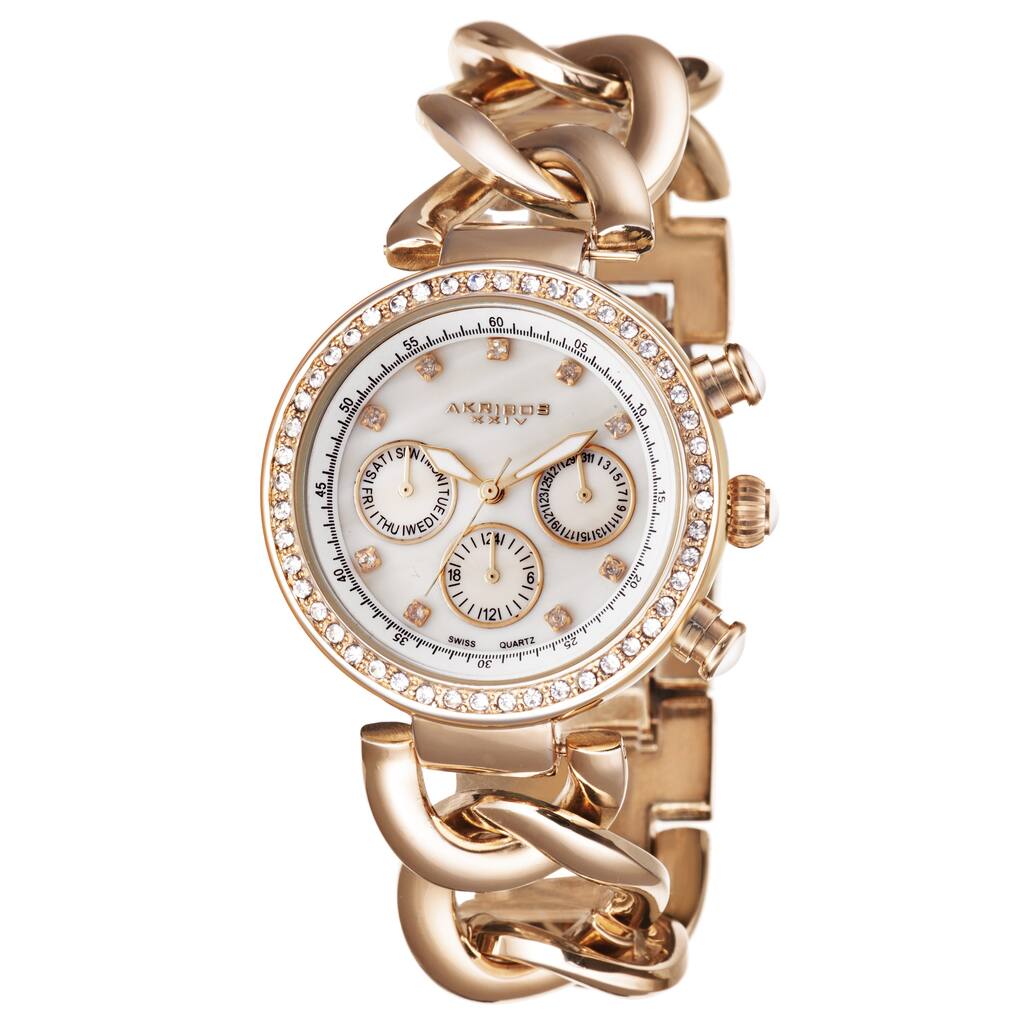 Akribos XXIV Women's Swiss Quartz Multifunction Twist Chain Rose-Tone Watch